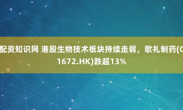 配资知识网 港股生物技术板块持续走弱，歌礼制药(01672.HK)跌超13%